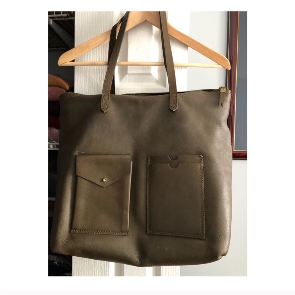 Madewell olive zip top transport tote with pockets